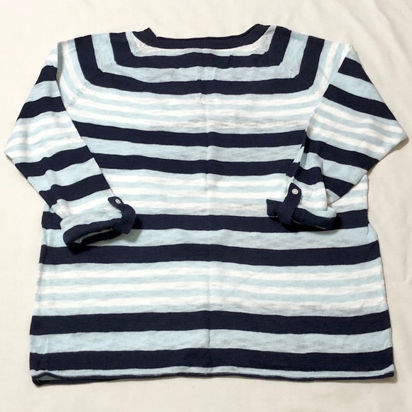 Gap Women’s Blue/White Striped Sweater with Roll-Tab Sleeves/Rolled Raw Edges- L - Picture 12 of 16